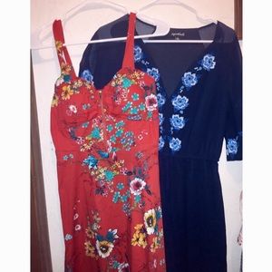Floral Red & Navy Blue Dresses Bundle Sz Medium❤️